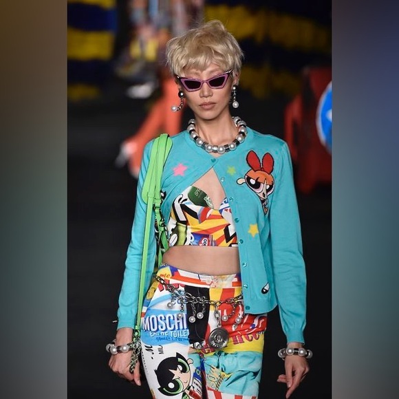 Moschino Tops - RARE Moschino X Powerfuff Girls Turquoise Button Cardigan XS
